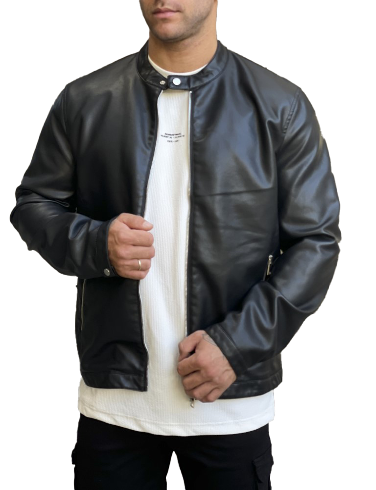 Bread and Buttons ανδρικό μαύρο Jacket από δερματίνη με μάο γιακά G12317 φωτογραφία